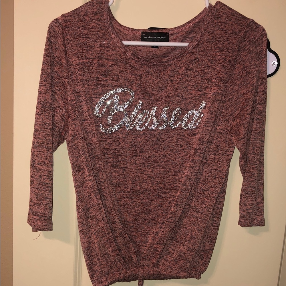 Modern Attraction 'Blessed' Long Sleeve Sequin Top - Dusty Rose